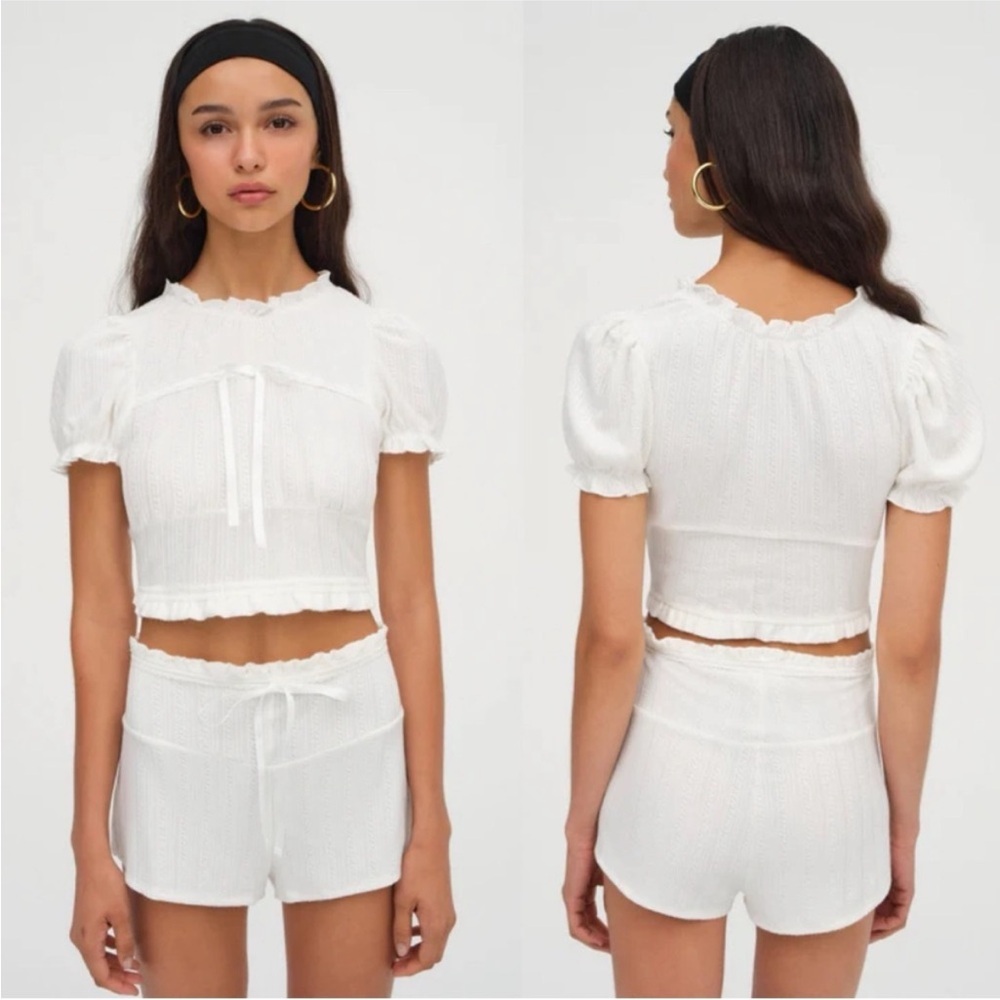 For Love and Lemons Allison Pointelle Top and Short Set
